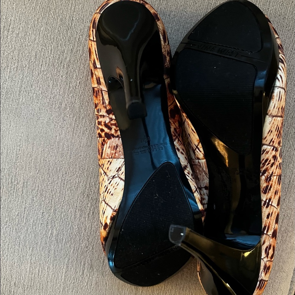 Nine West Animal Print Open Toe Four Inch Heel Shoes - Picture 3 of 5